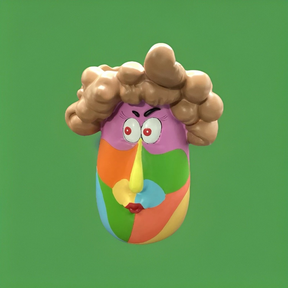 Multicolored Puzzle Face Vase / Planter w/ Brown Hair Very Quirky‎ And Unique!
